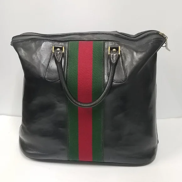 Rare Vintage Gucci Web Tall Boston Weekender Carryall luggage Travel bag - Picture 4 of 16